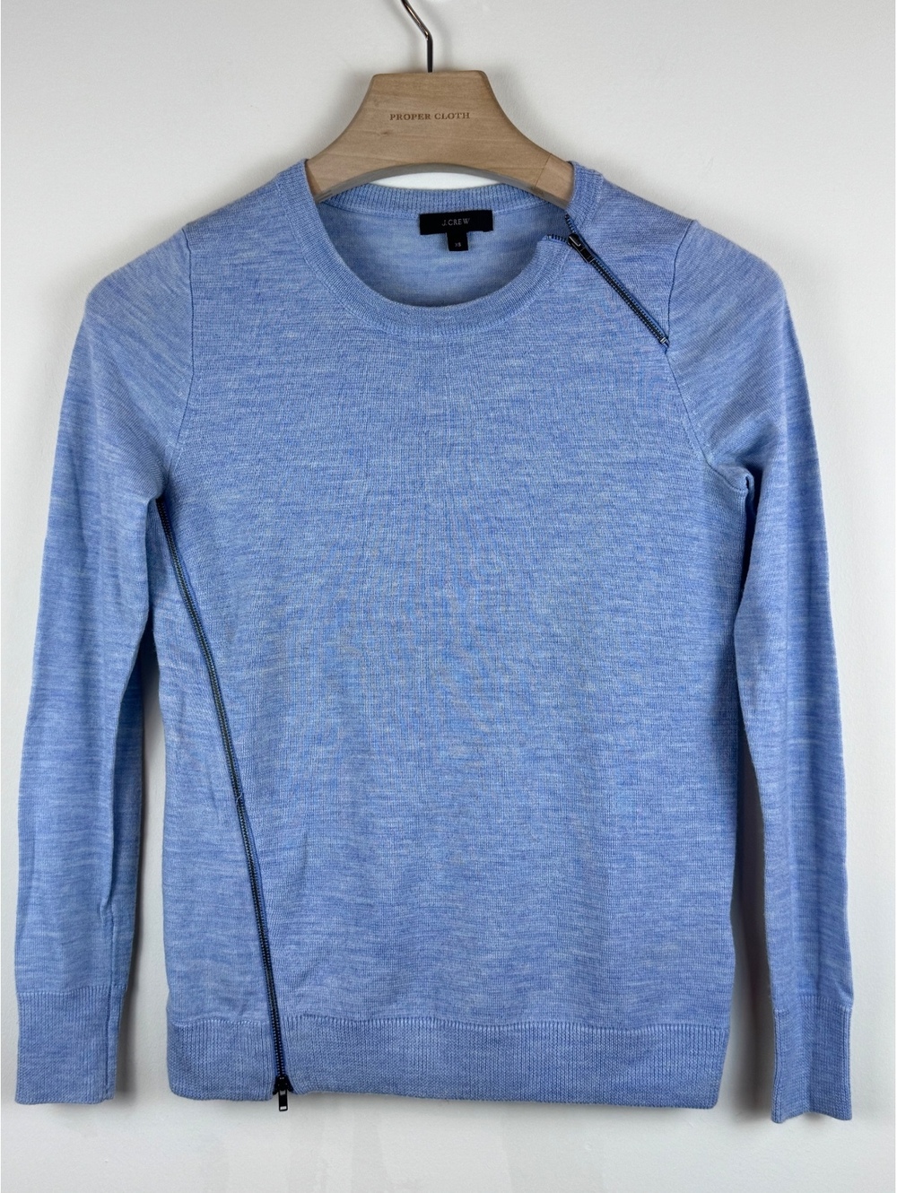J.Crew Merino Wool Asymmetrical Zip Sweater Heather Pond Blue XS B1264